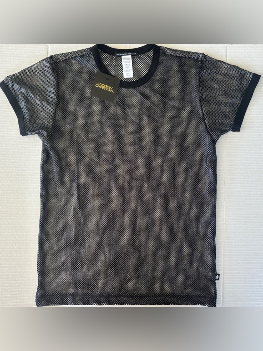 NWT Andrew Christian Black metallic Mesh Muscle Tee - Size Medium